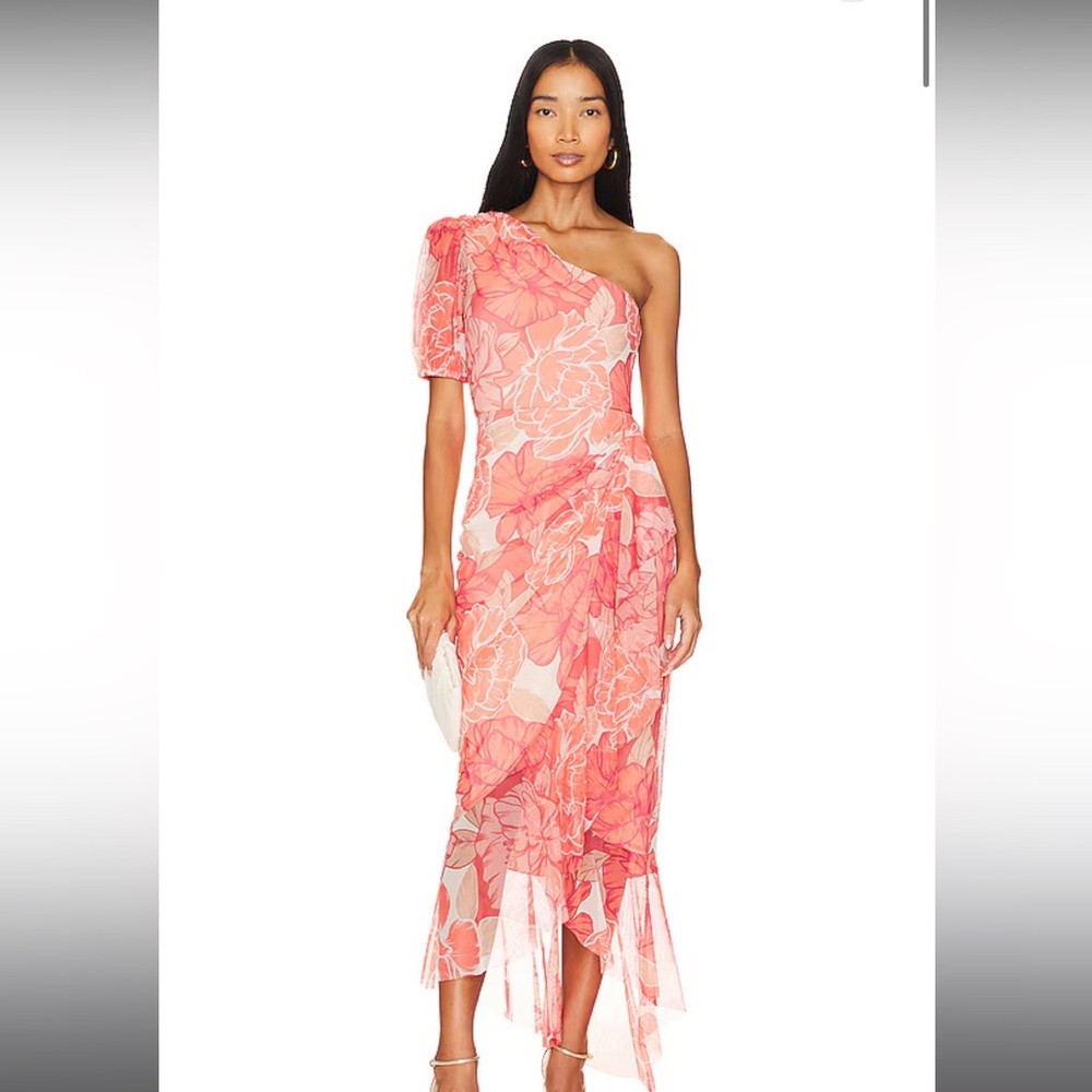 BCBGMAXAZRIA One Shoulder Midi Dress in Coral Size XS NWOT